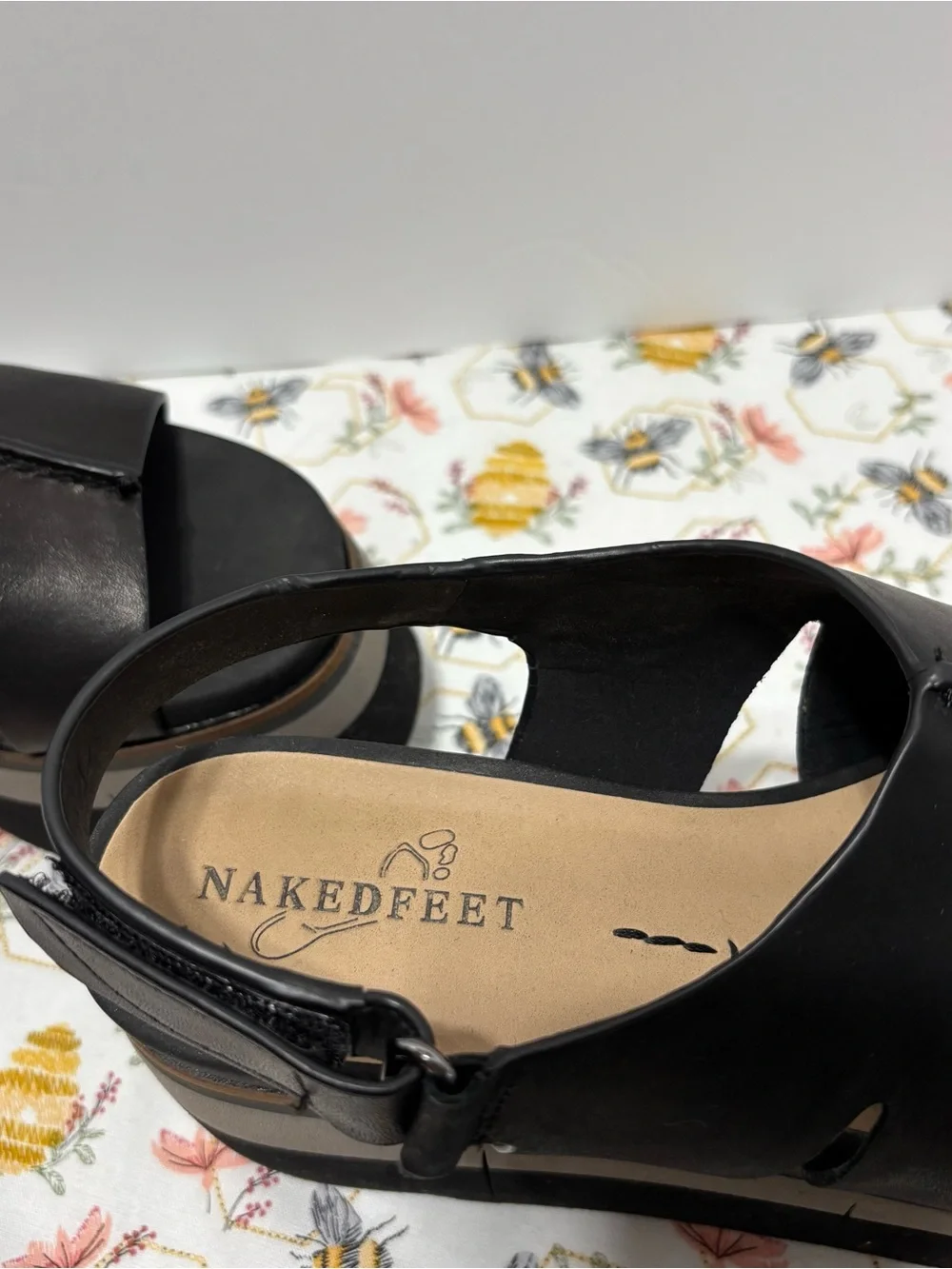 Naked Feet Black Leather Platform Slingback Sandals